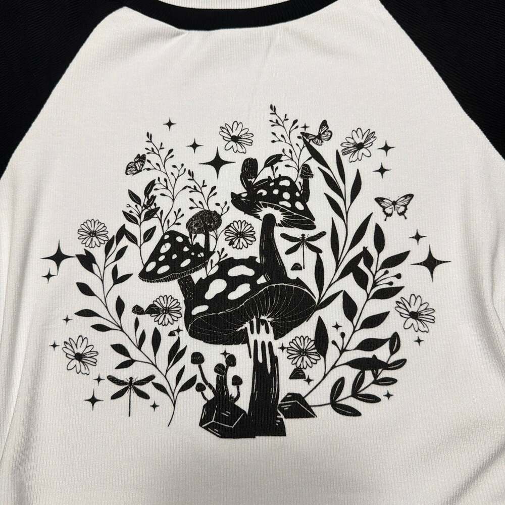 Remidoo Women's Mushroom Crop Top  Short Sleeve Graphic T-Shirt